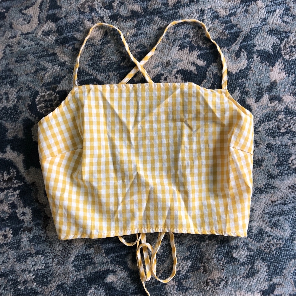 Zaful yellow and white check open back tank